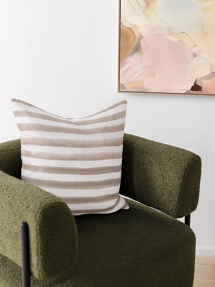 Rumi Striped Nude Linen Cushion - 50X50cm