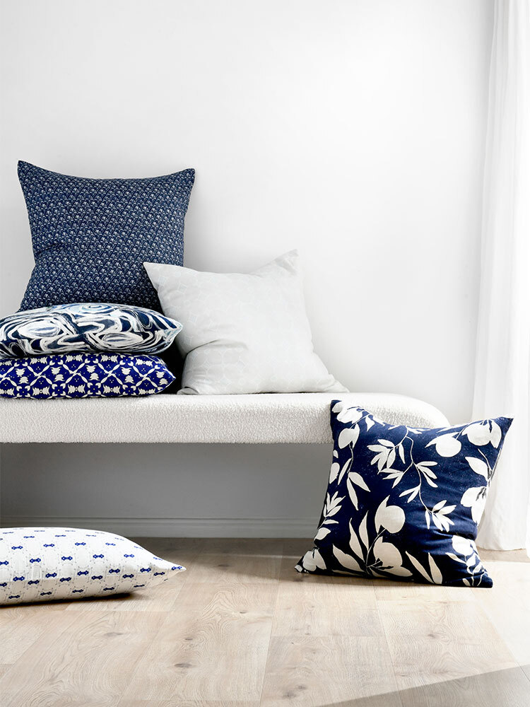 Fallen Flowers Navy Linen Cushion - 60x60cm