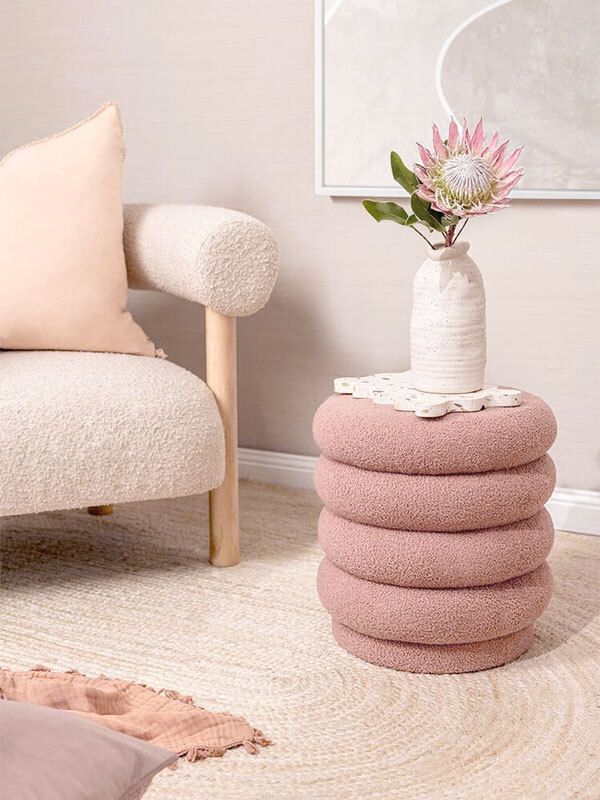 Lucia Round Boucle Stool Blush