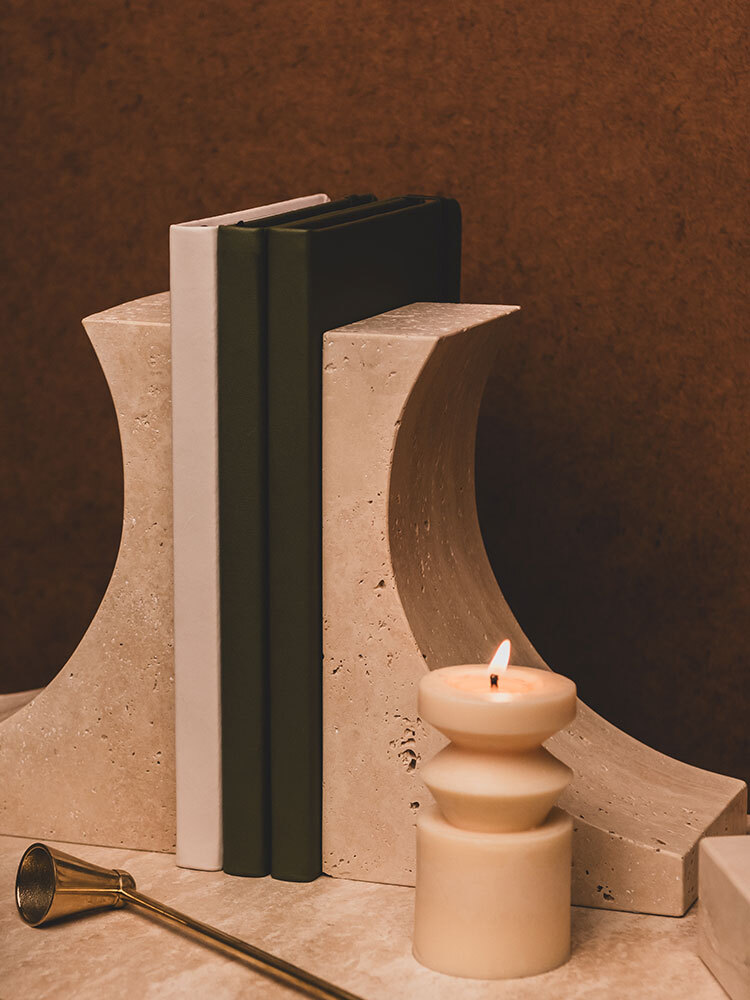 Violino Bookends in Travertine - Beige