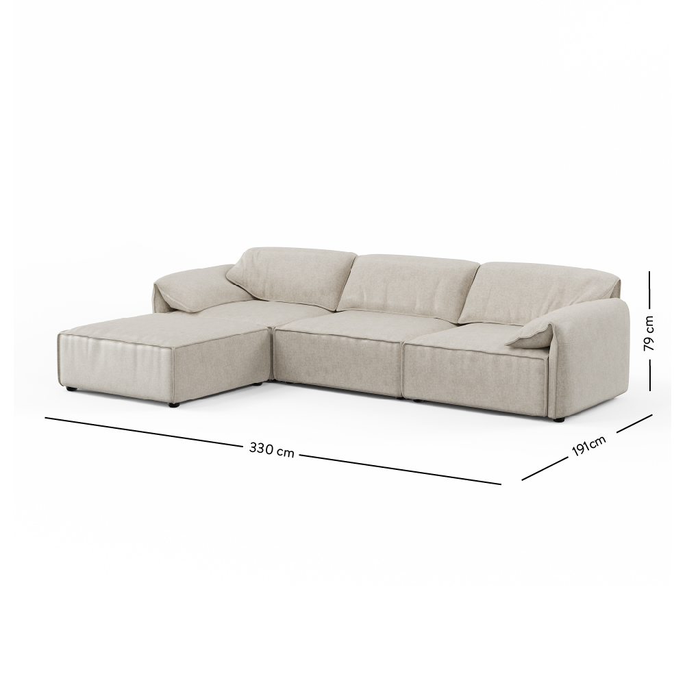 Layla 3 Seater Sofa with Ottoman - Velvet