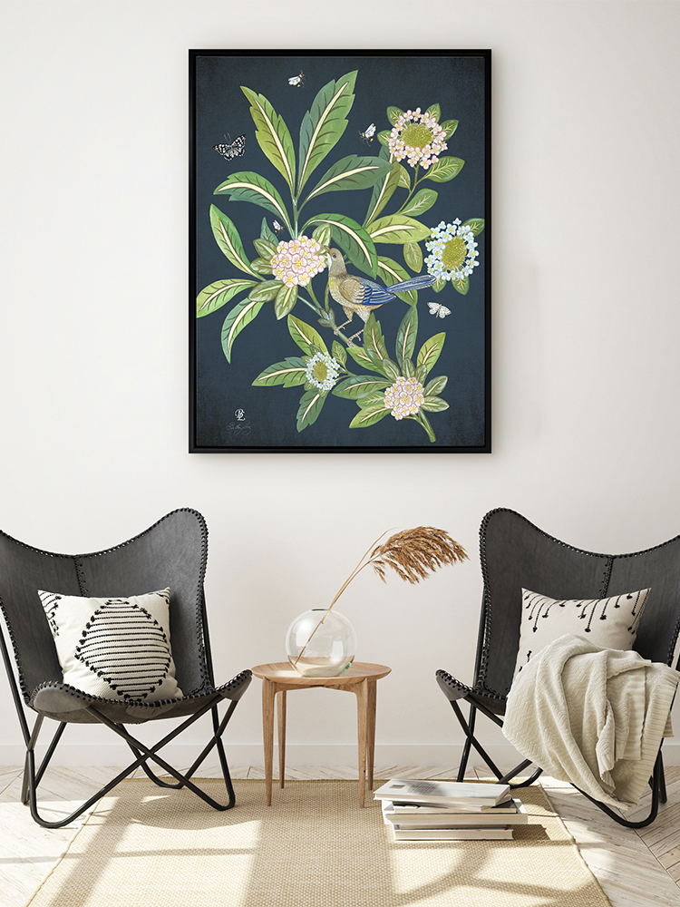 Summer Garden Navy Canvas Art Print