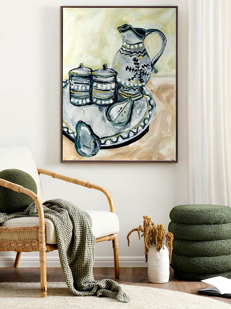 Still Life Tea Party Grey Canvas Art Print