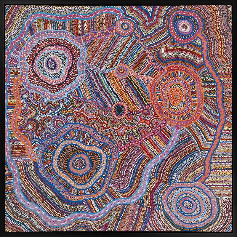 Ngapa Jukurrpa II - Black Box Frame Canvas - 90x90