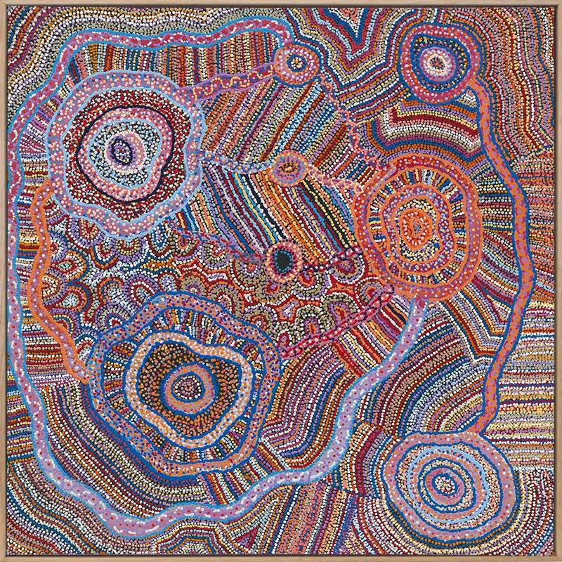 Ngapa Jukurrpa II - Oak Box Frame Canvas - 90x90